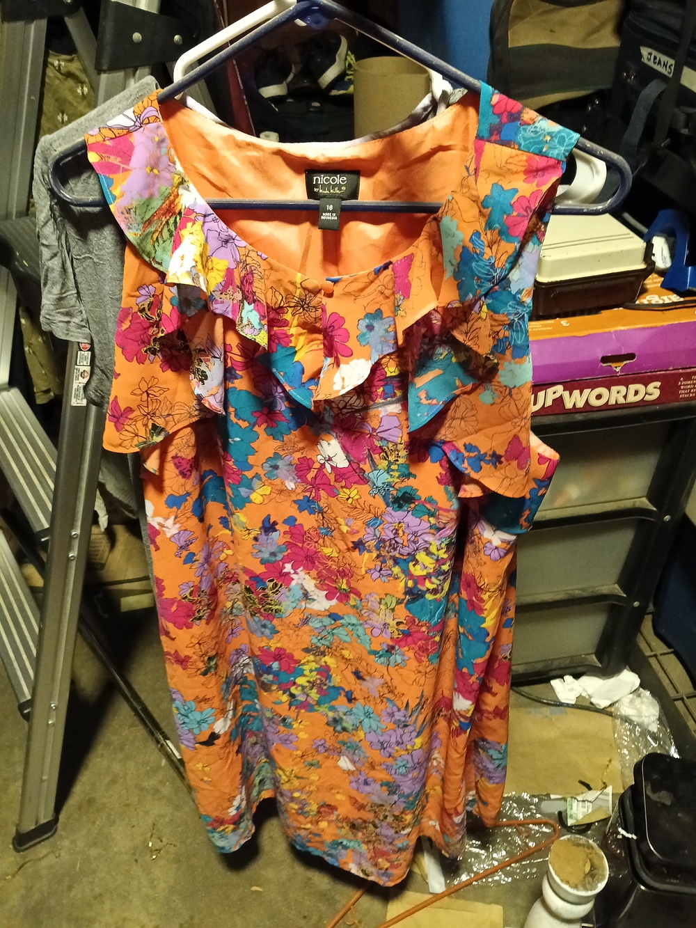 Nicole Miller Orange Multicolor Floral Ruffle Dress